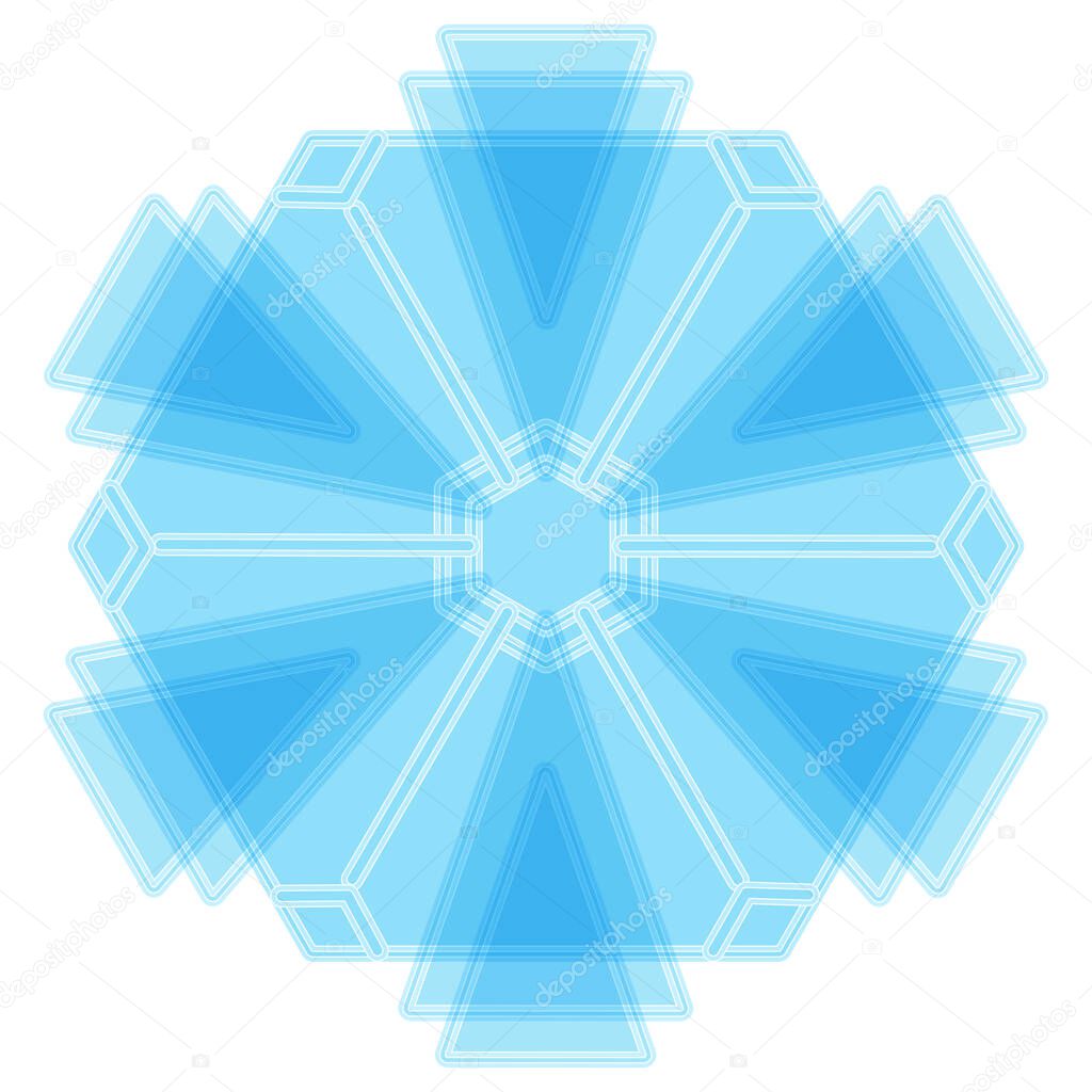 Blue snowflake with an intricate pattern. Snowflake is a symbol of winter and winter weather