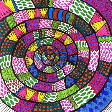 Suluboya kalemlerle çizim yapmak. Soyut çok renkli illüstrasyon.