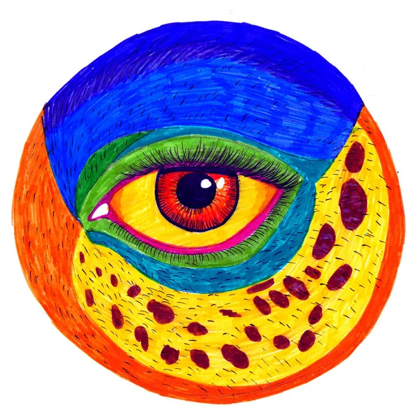 Kreslení Plstěnými Pery Žlutočervené Lidské Oko Pestrobarevné Kůži — Stock fotografie