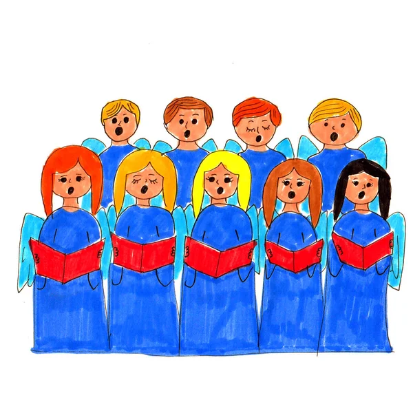 Children Choir Children Singing Children Long Suits Angels Sing Notes — Stock Fotó