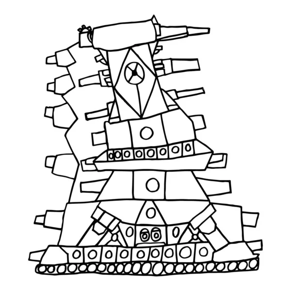 Dibujo Para Colorear Bosquejo Tanque Dibujos Animados Camión Militar Monstruo — Archivo Imágenes Vectoriales