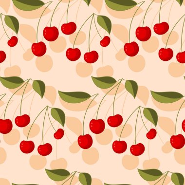 Kırmızı kiraz meyvelerinin vektör desenleri. Kumaş üzerine baskı yapmak için.