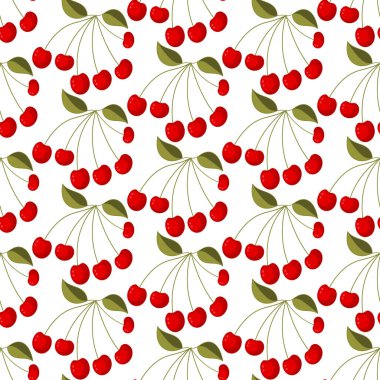 Kırmızı kiraz meyvelerinin vektör desenleri. Kumaş üzerine baskı yapmak için.