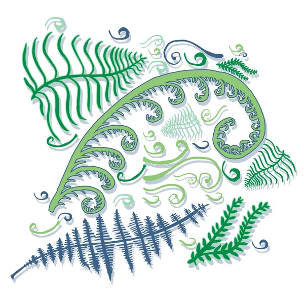 Vector Illustration Beautiful Floral Background Set Green Fern Leaves — Image vectorielle