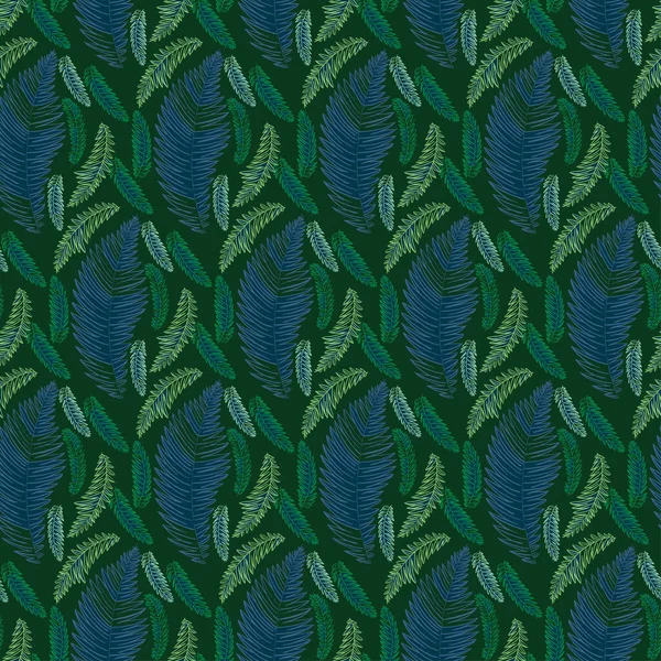 Seamless Pattern Fern Leaves Dark Background Vector Illustration — Image vectorielle
