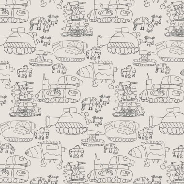 Vektör desenli askeri ekipman. Tanklar, tank canavarları. Kumaş baskısı için askeri ekipman.