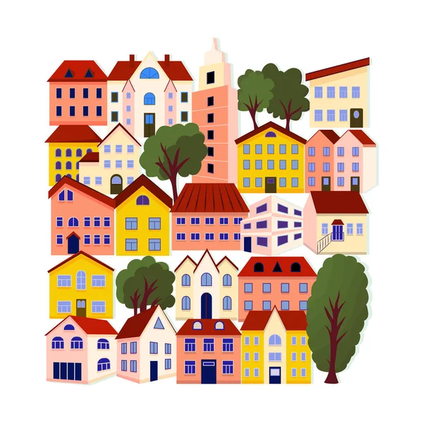 Şehirdeki renkli evler, vektör illüstrasyonu