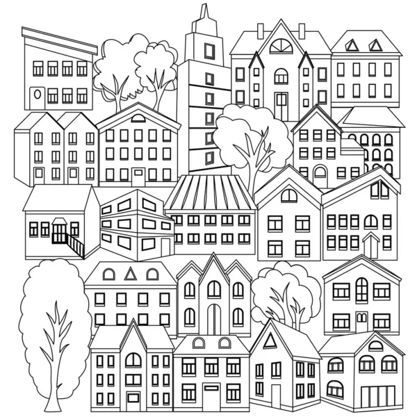 Şehirdeki evlerin vektör illüstrasyonu