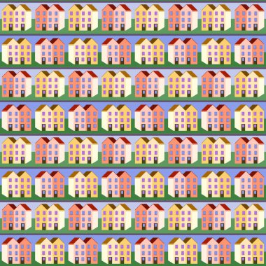 Modern ev kusursuz model vektör illüstrasyon arka planı. Renkli düz ev tarzı. Ev tasarımı ve web için modern binanın pürüzsüz şablon arka planı tekrarlanıyor