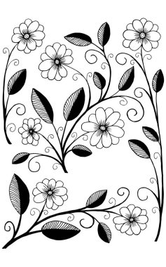 Plant with leaves and flowers. Vector simple drawing for printing. Natural ornament from plants.