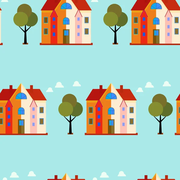 Modern House Seamless Pattern Vector Illustration Background Color Flat House — Vector de stock