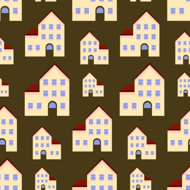 Modern house seamless pattern vector illustration background. Color flat house stylish texture. Repeating modern building seamless pattern background for house design and web