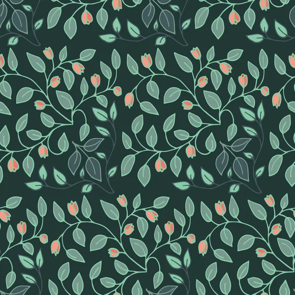 Vector Ornament Flower Knitting Print Web Green Branches Leaves Buds — Stockvektor