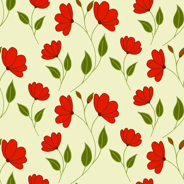 Vector Pattern Red Flowers Pattern Red Flowers Light Background Printing — Vetor de Stock