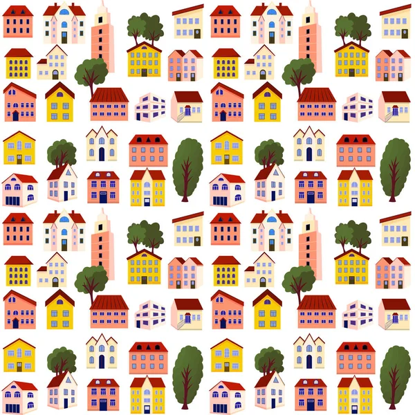 Modern House Seamless Pattern Vector Illustration Background Color Flat House — ストックベクタ