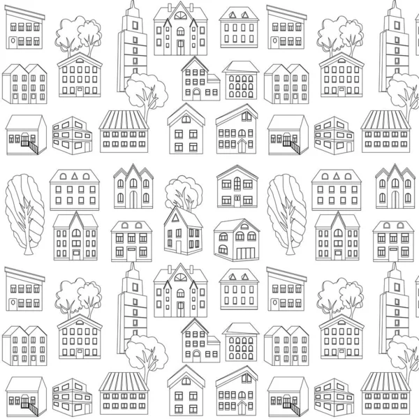 Vector Pattern Coloring House Simple Drawing Houses Coloring Set Houses — ストックベクタ