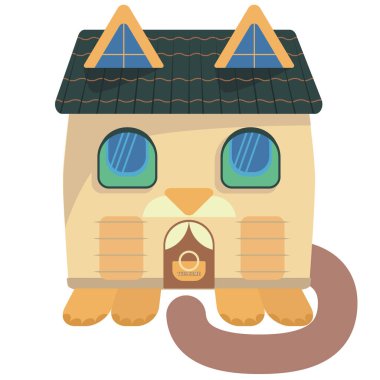 Kedi siluetinde vektör köy evi. Peri evi..