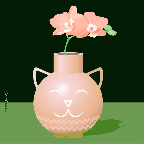 Vase Vectoriel Avec Museau Chat Orchidée Vase Aux Fleurs Pour — Image vectorielle