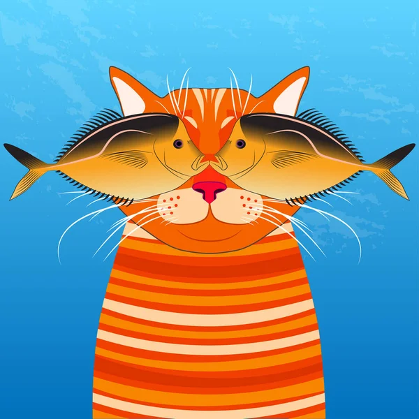Gato Vetor Com Peixes Frente Dos Olhos Dia Dos Peixes — Vetor de Stock