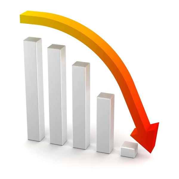 Profit Loss Chart Bars and Curved Down Arrow — Stock Photo, Image