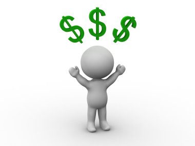 başının üstünde dolar işareti olan 3D adam