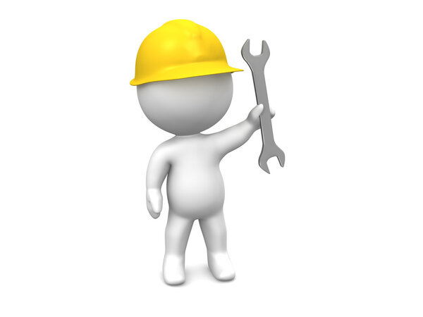 3D Man with hard hat and wrench