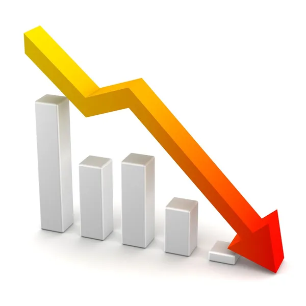 Profit Loss Chart Bars and Downward Arrow — Stock Photo, Image