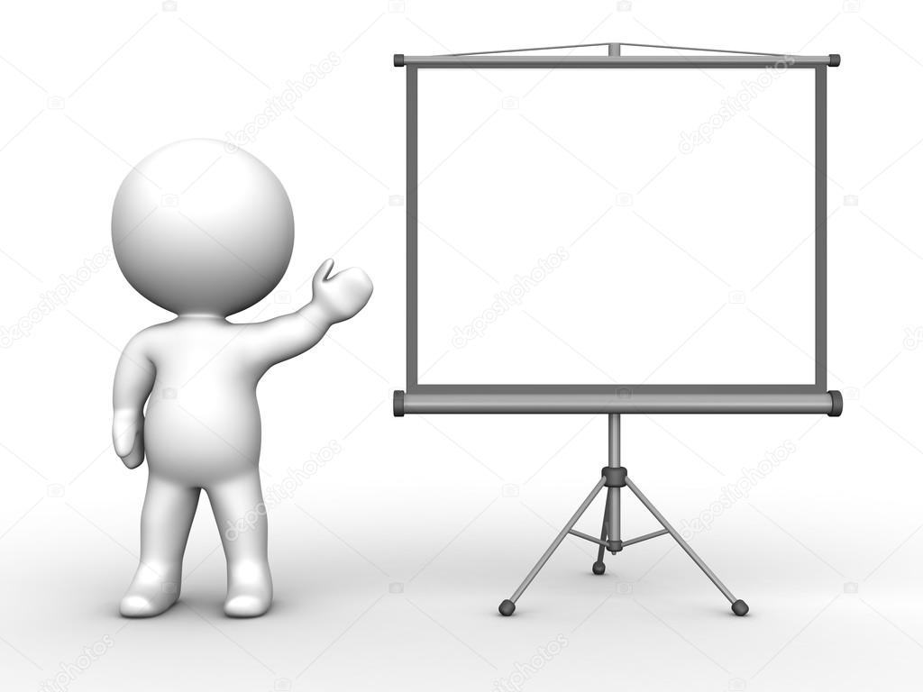 3D Man presenting Large Projector Screen