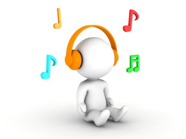 3d adam kulaklıklarla müzik notları dinlerken