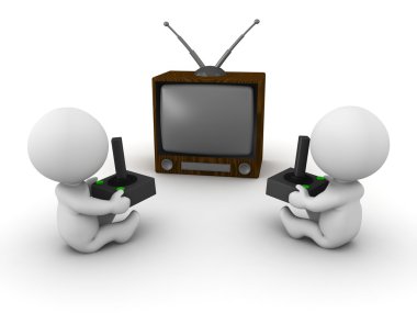 3d çocuklar Retro video oyunları oynarken
