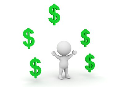 3D adam düşen Doları sembolleri