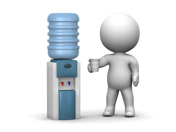 3D Man at Watercooler - Break - Drink Water — Stock Photo, Image