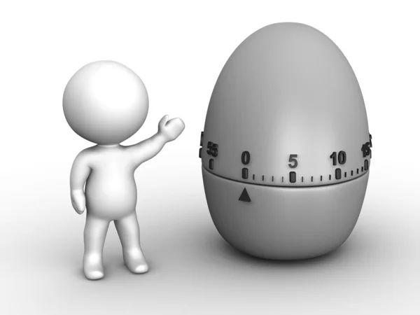 Homem 3D mostrando Pomodoro temporizador de ovos — Fotografia de Stock