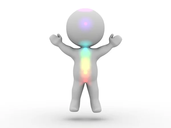 3d adam manevi meditasyon ile ışık saçan çakralar levitating