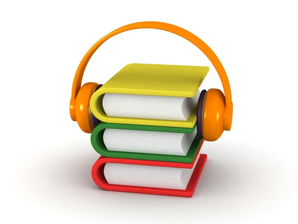 Concepto de Audiolibro - Libros 3D y Auriculares — Foto de Stock