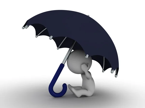 Homem 3D escondido sob guarda-chuva - Conceito de segurança — Fotografia de Stock