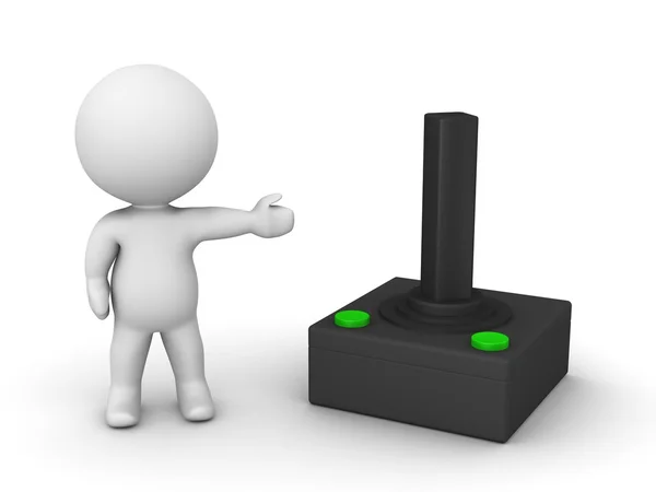 Концепция видеоигр - 3D Man Showing Joystick — стоковое фото