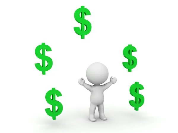 Dollar symbols falling above 3D man — Stock Photo, Image