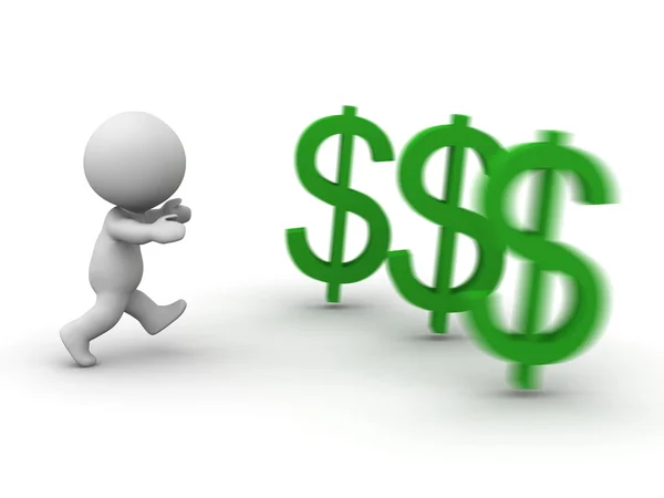 3D man running after dollar symbol — Stock Photo, Image