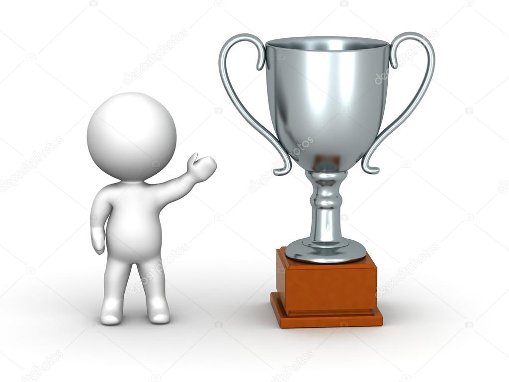 3D Man Showing Silver Trophy Stock Photo by ©Lucian3D 31972283