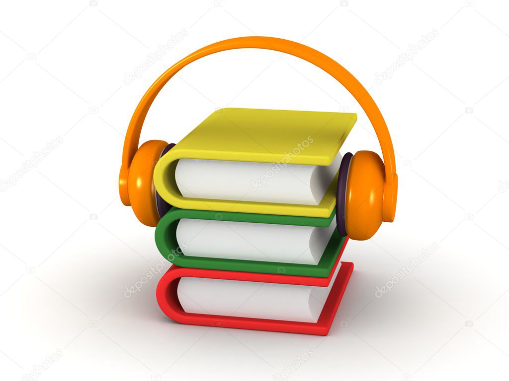 AudioBook Concept - 3D Books and Headphones
