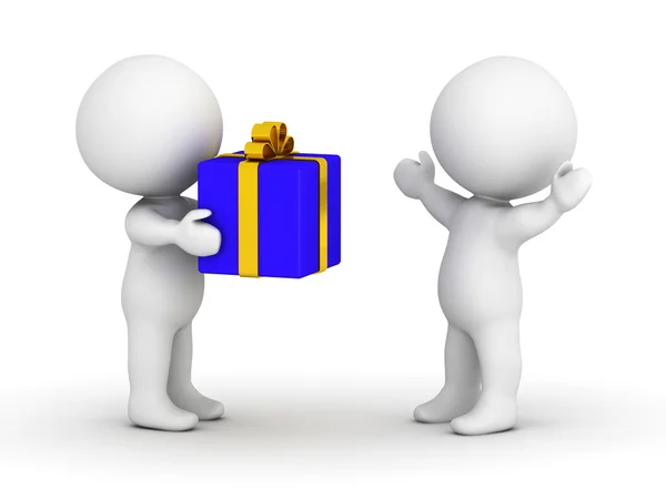 3D man giving wrapped gift — Stock Photo, Image