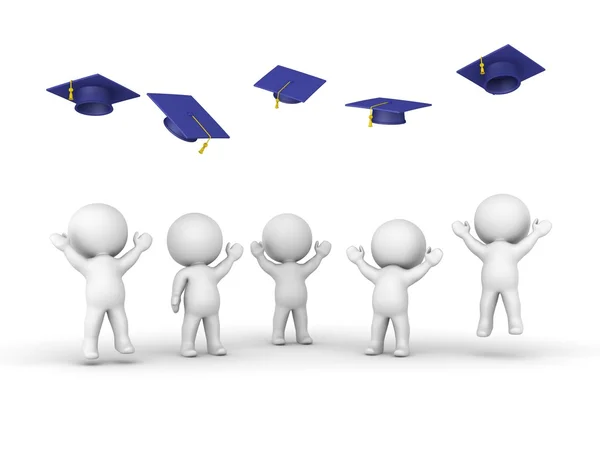 3D guys throwing graduation hats — Stock Photo, Image