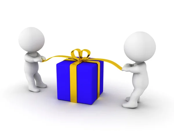 Two 3d guys opening a gift — Stock Photo, Image