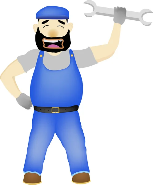 Hombre de mantenimiento con la llave vector de dibujos animados — Archivo Imágenes Vectoriales