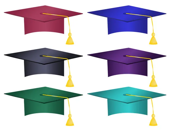 Vector de sombreros de graduación de múltiples colores — Archivo Imágenes Vectoriales