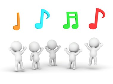 3d çocuklar sıçramak yukarıya ve müzikal notlar