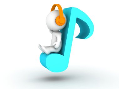 3D adamla kulaklık dinleme büyük müzik simgesi