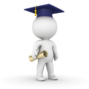 Mezuniyet kep ve diploma ile 3D adam