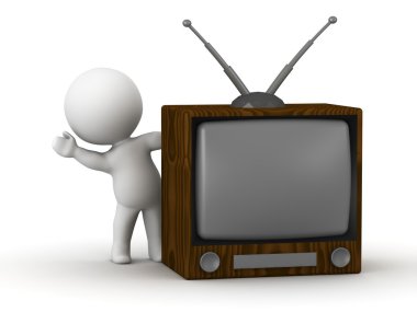 Retro tv arkasından sallayarak 3d adam